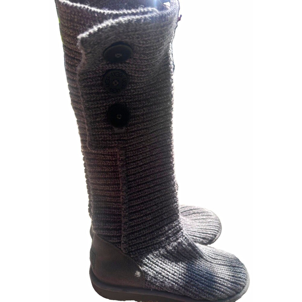 UGG Australia Cardy Knit Tall Boots Gray Women’s Size 8 5819 Sheepskin Cozy